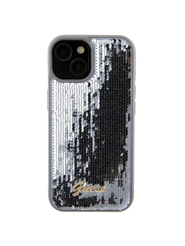 GUESS futerał do IPHONE 13 / 14 / 15 GUHCP15SPSFDGSS (Sequin Script Metal) srebrny