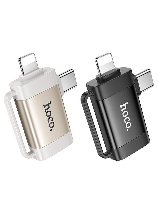 Adapter OTG 2w1 USB C / Lightning do USB A Hoco UA31F czarny