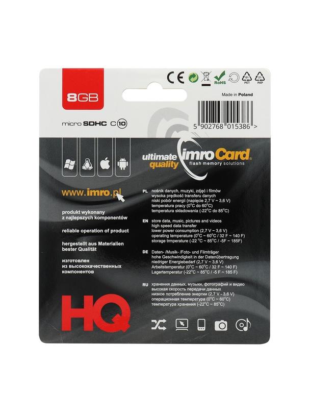 IMRO karta pamięci microSD 8GB 100MB/s class 10 UHS I