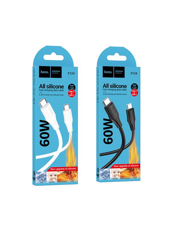 Kabel USB C do USB C Hoco 3A 60W silikonowy 1 m X124 biały