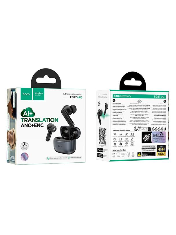 Słuchawki bezprzewodowe douszne Hoco TWS ANC + ENC +AI Translation EQ27 szare