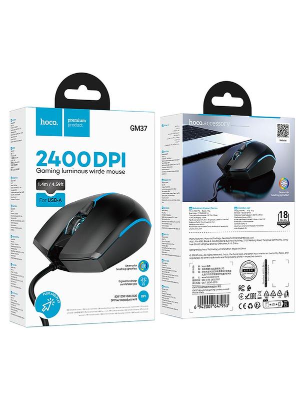Myszka przewodowa gamingowa Hoco USB A 2400 dpi GM37 czarna