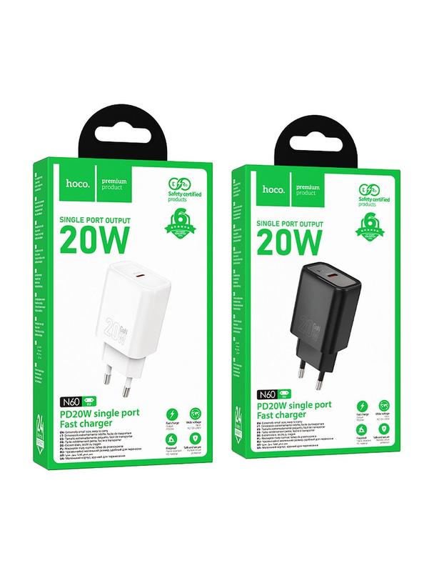 Ładowarka sieciowa do telefonu Hoco USB C QC PD 20W N60 biała