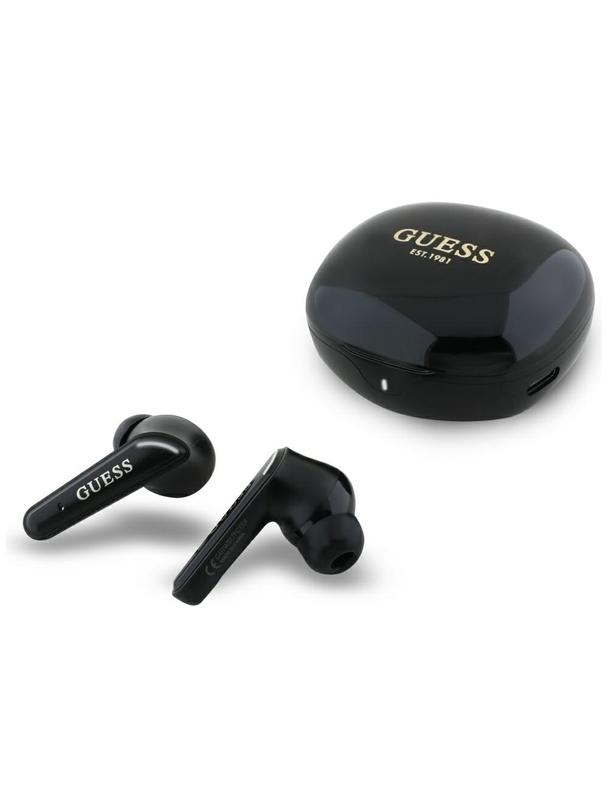 Słuchawki bezprzewodowe douszne Guess TWS Flat Classic Logo Electroplated czarne
