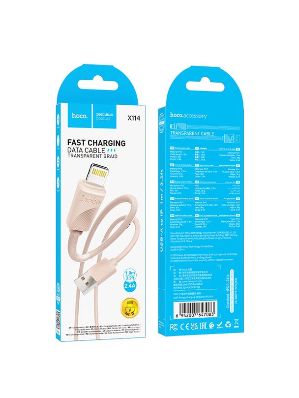 Kabel USB A do Lightning Hoco 2,4A 1 m X114 różowy