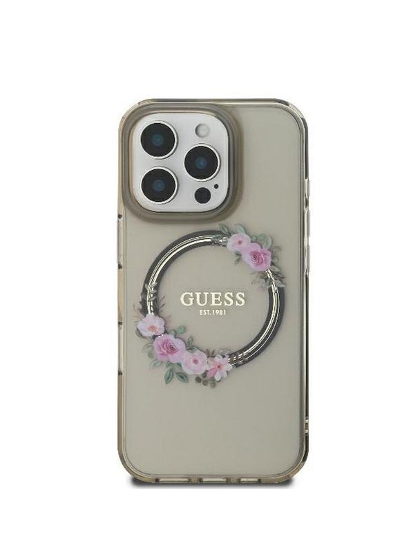 GUESS futerał do IPHONE 16 Pro kompatybilny z MagSafe GUHMP16LHFWFCK (IML Flowers Wreath) czarny