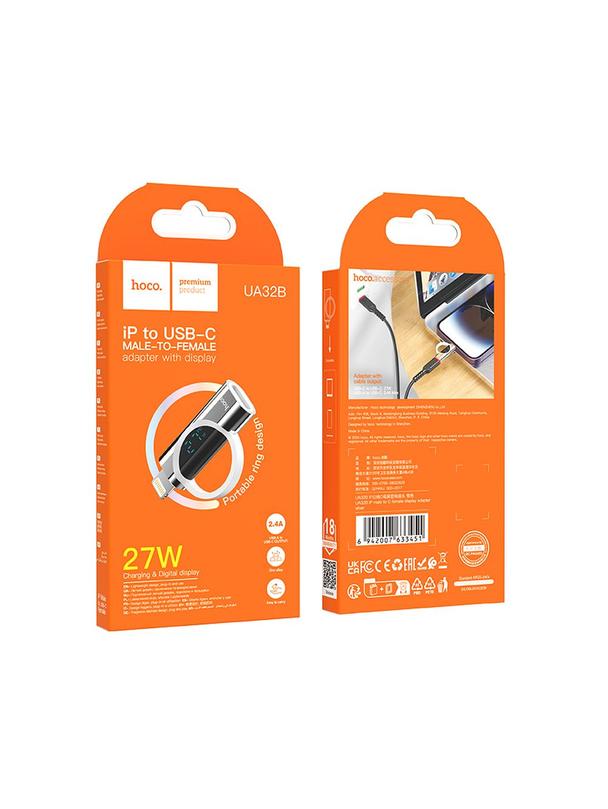 Adapter Lightning do USB C Hoco PD 2,4A 27W z wyświetlaczem UA32B srebrny