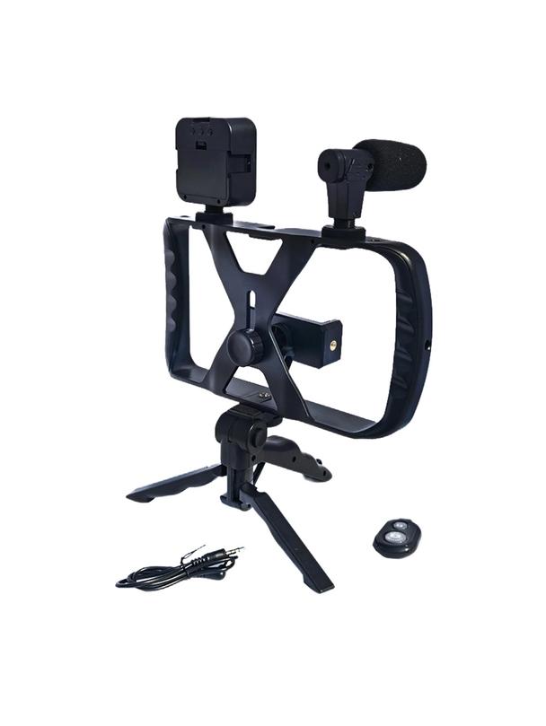 Uchwyt selfie z pilotem bezprzewodowym tripod z LED / mikrofonem do streamów TL-49T czarny