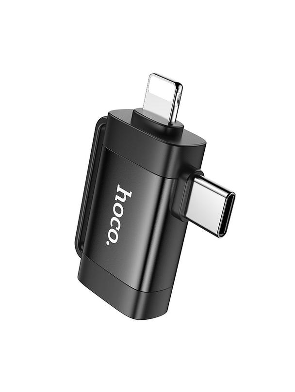 Adapter OTG 2w1 USB C / Lightning do USB A Hoco UA31F czarny