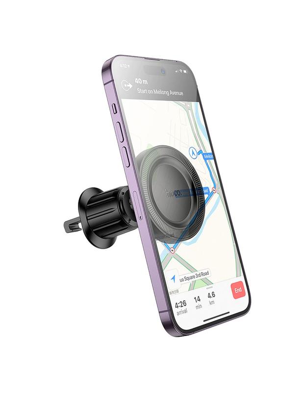 Uchwyt na telefon do samochodu magnetyczny zgodny z MagSafe Hoco do kratki H56 czarny