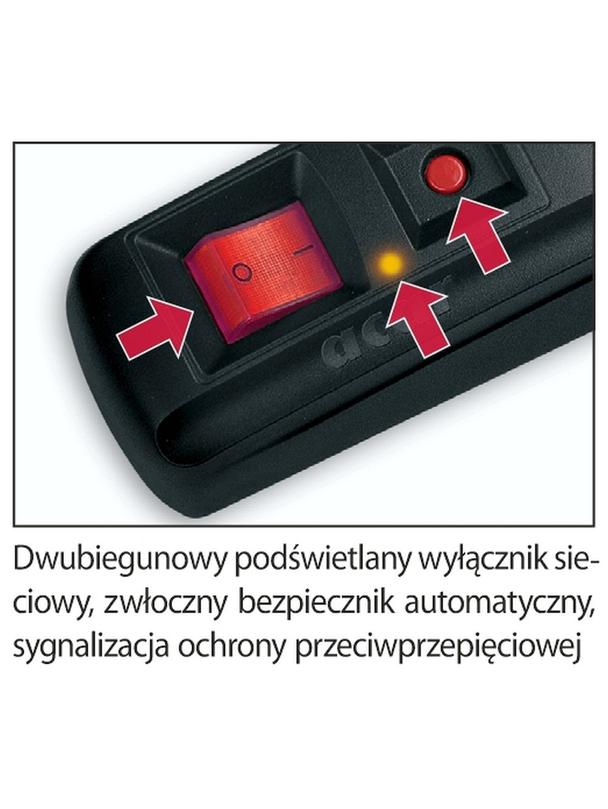 FILTR NAPIĘCIOWY / LISTWA ZASILACJĄCA ACAR F5 czarny 1,5m