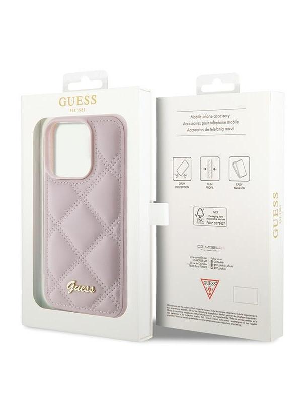 GUESS futerał do IPHONE 15 Pro GUHCP15LPSQSQSP (Quilted Metal Logo) różowy