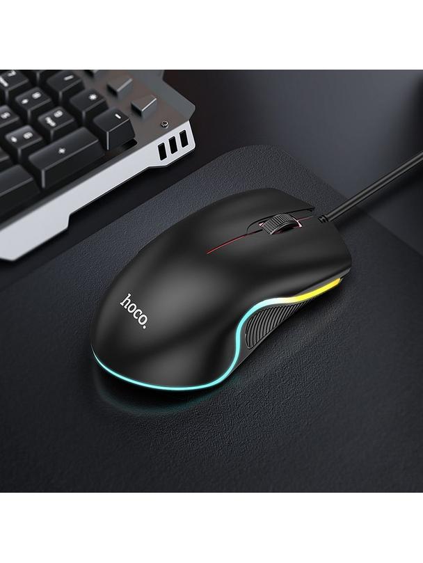 Myszka przewodowa Hoco USB A 1000 dpi z podświetleniem GM19 czarna