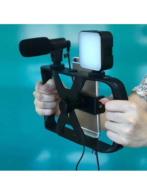 Uchwyt selfie z pilotem bezprzewodowym tripod z LED / mikrofonem do streamów TL-49T czarny