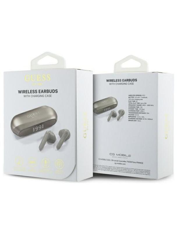 GUESS słuchawki bezprzewodowe bluetooth TWS GUTWSC2MCDSD (Elongated Metallic Classic Printed Logo) złote