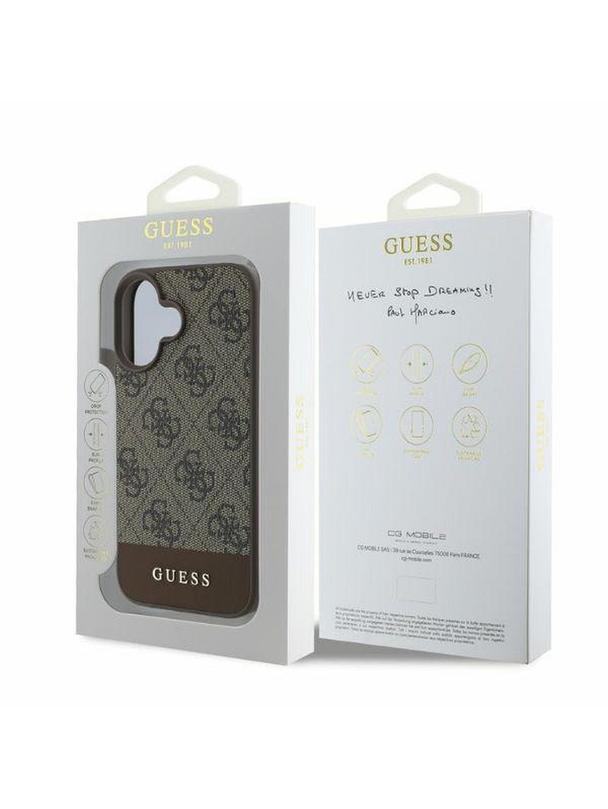 GUESS futerał do IPHONE 16 GUHCP16SG4GLBR (PC/TPU 4G PU Bottom Stripe) brązowy