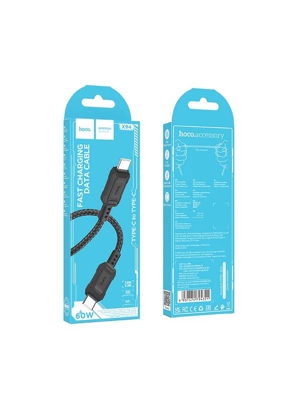 Kabel USB C do USB C Hoco PD 3A 60W 1 m X94 czarny