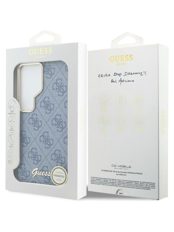 GUESS futerał do SAMSUNG S26 Ultra GUHMS26L5P4FWMSB (4G Script MagSafe) niebieski