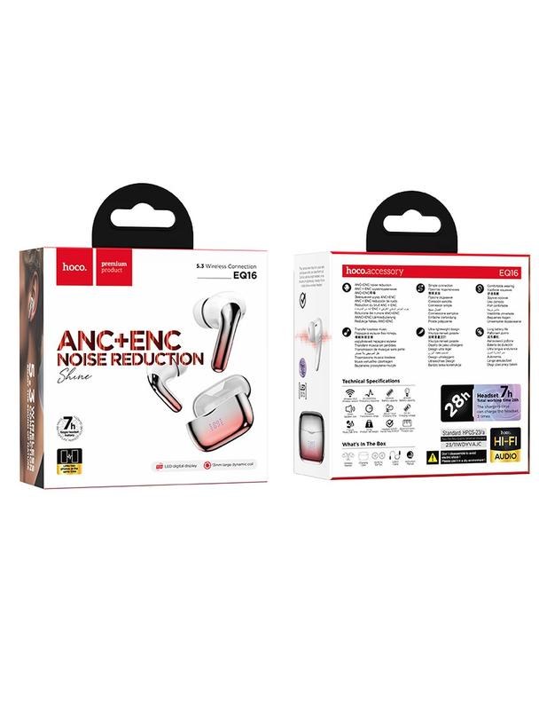 Słuchawki bezprzewodowe douszne Hoco TWS ANC + ENC EQ16 czerwone