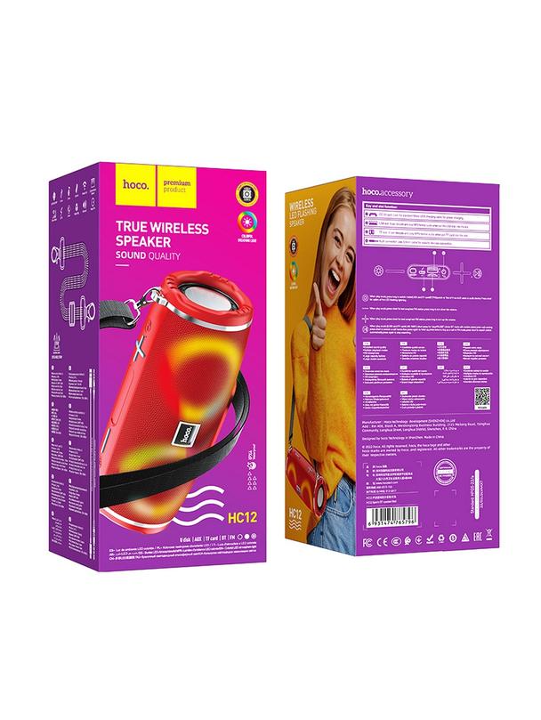Głośnik bluetooth LED 2 x 5W 2h Hoco HC12 czerwony