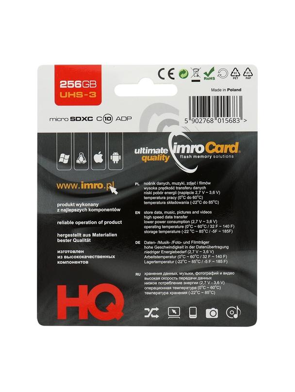 IMRO karta pamięci microSD 256GB 100MB/s class 10 UHS 3 z adapterem SD
