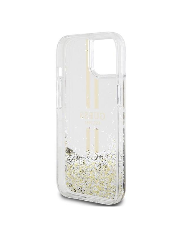 GUESS futerał do IPHONE 15 GUHCP15SLFCSEGT (Liquid Glitter Gold Stripes) transparentny
