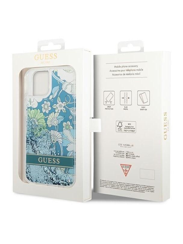 GUESS futerał do IPHONE 13 / 14 / 15 GUHCP14SLFLSN (Flower Liquid Glitter) zielony