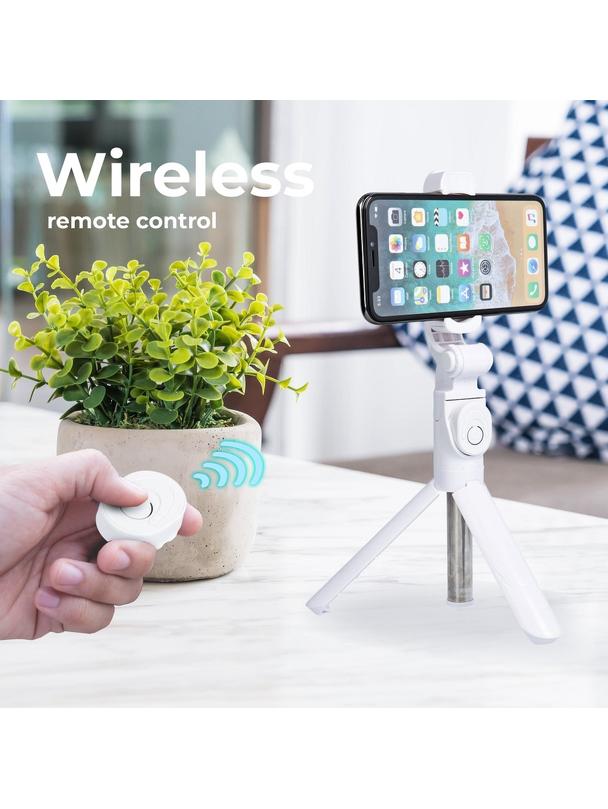 Uchwyt selfie z pilotem bezprzewodowym tripod SSTR-12 biały