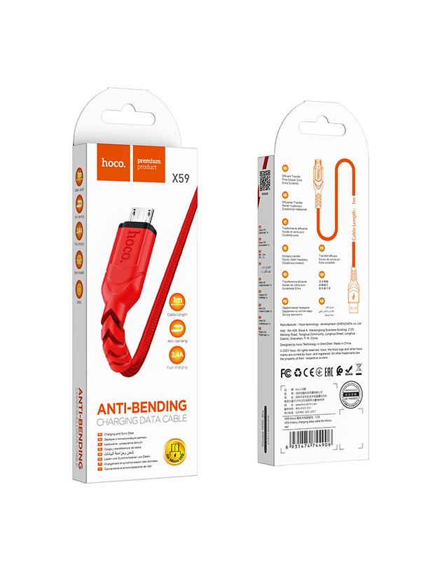 Kabel USB A do Micro USB Hoco 2,4A 1 m X59 czerwony