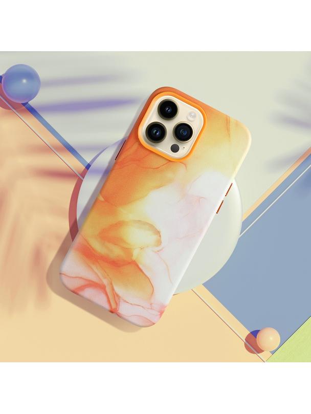 Futerał LEATHER MAG COVER kompatybilny z MagSafe do IPHONE 12 Pro orange splash