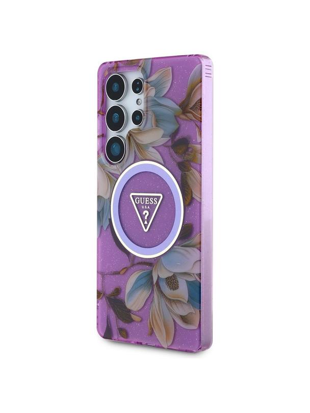 GUESS futerał do SAMSUNG S25 Ultra GUHMS25LHFLPEDU (Magnetic IML Metal Glitter Flowers Triangle) fioletowy