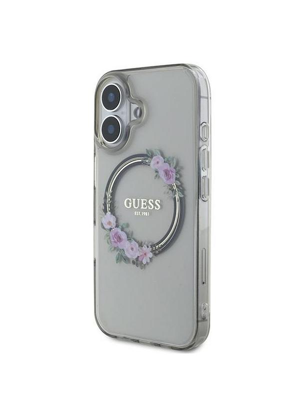 GUESS futerał do IPHONE 16 kompatybilny z MagSafe GUHMP16SHFWFCK (IML Flowers Wreath) czarny