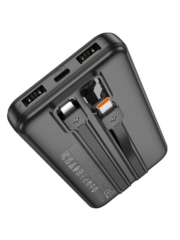 Powerbank Hoco 10000 mAh 2A z wbudowanymi kablami USB C + Lightning J118 czarny