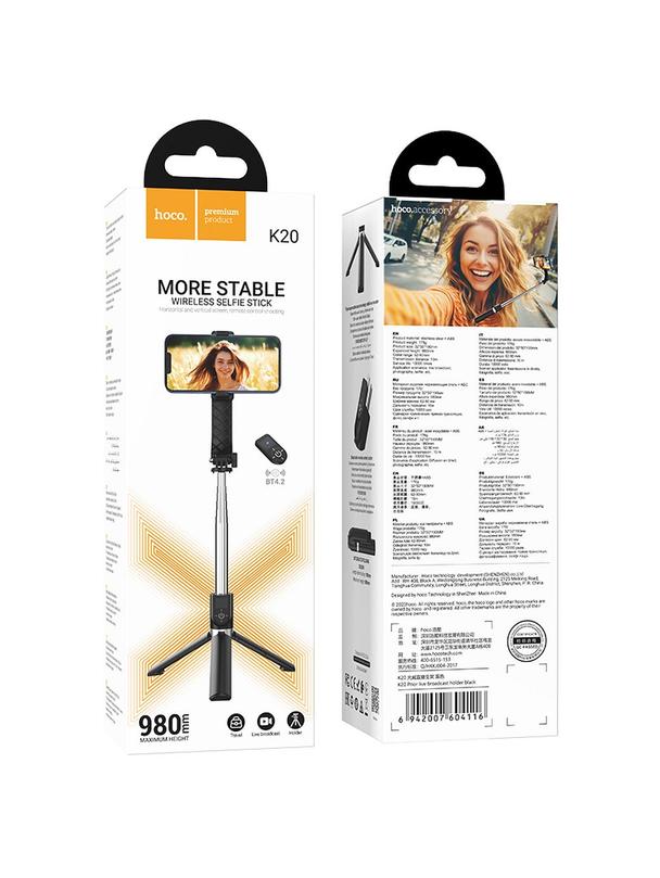 Selfie stick Hoco tripod z pilotem bezprzewodowym K20 czarny