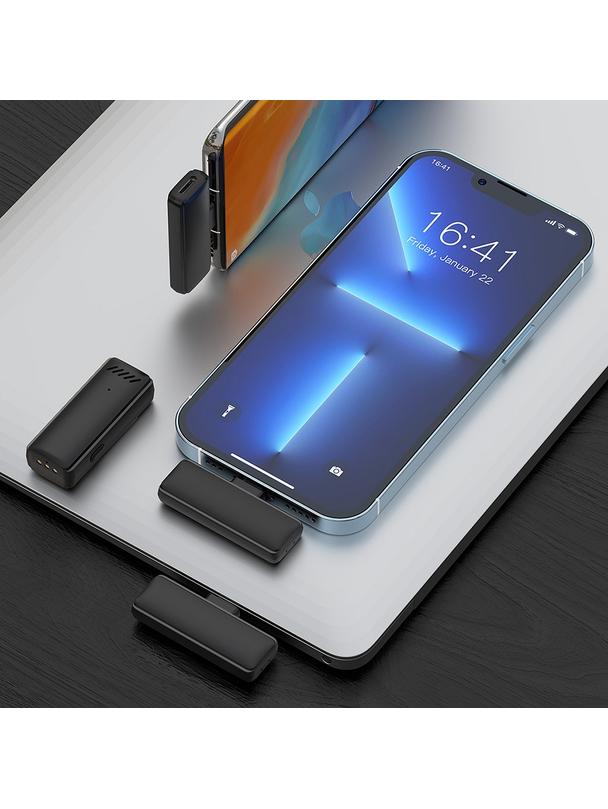 Mikrofon krawatowy bezprzewodowy Typ C z etui ładującym S11 czarny