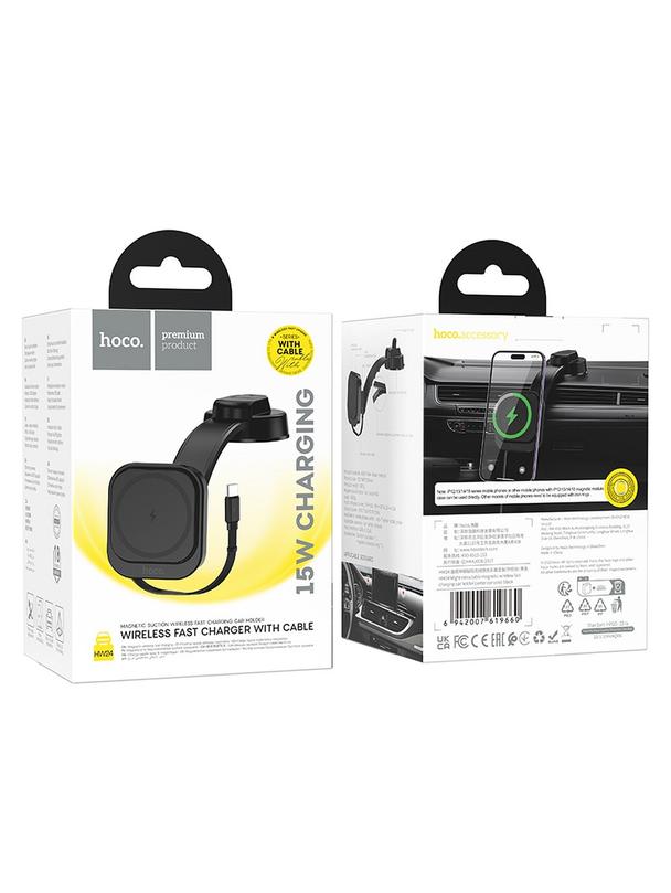 Uchwyt na telefon do samochodu magnetyczny zgodny z MagSafe Hoco do deski HW24 czarny