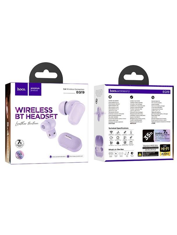 Słuchawki bezprzewodowe douszne Hoco TWS EQ19 fioletowe