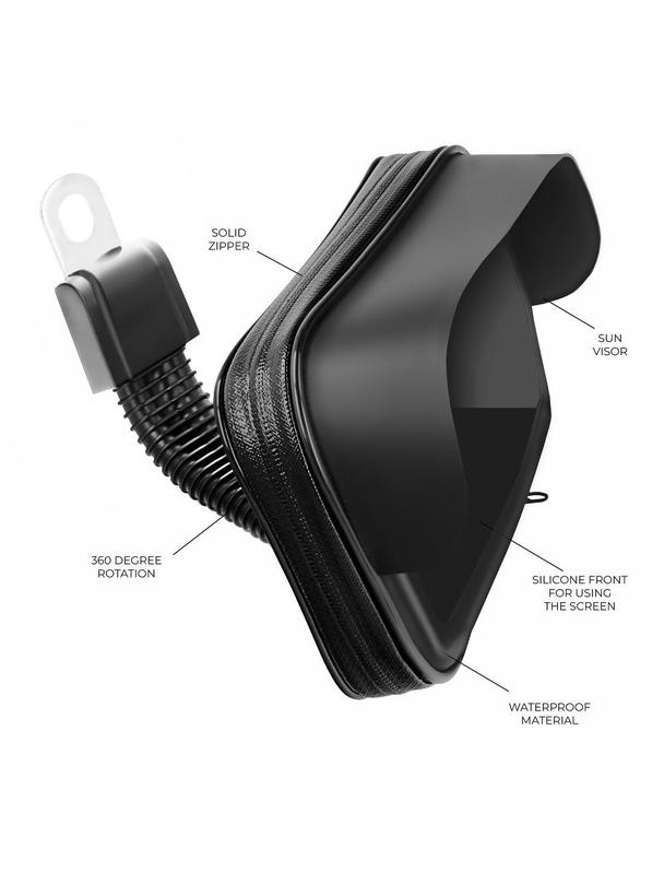 Uchwyt motocyklowy na zamek wodoodporny z daszkiem ( 6,4" - 8" ) czarny