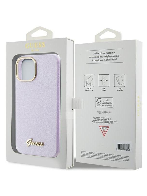 GUESS futerał do IPHONE 13 / 14 / 15 GUHCP15SPGMCSL (Glitter Glossy Script) liliowy