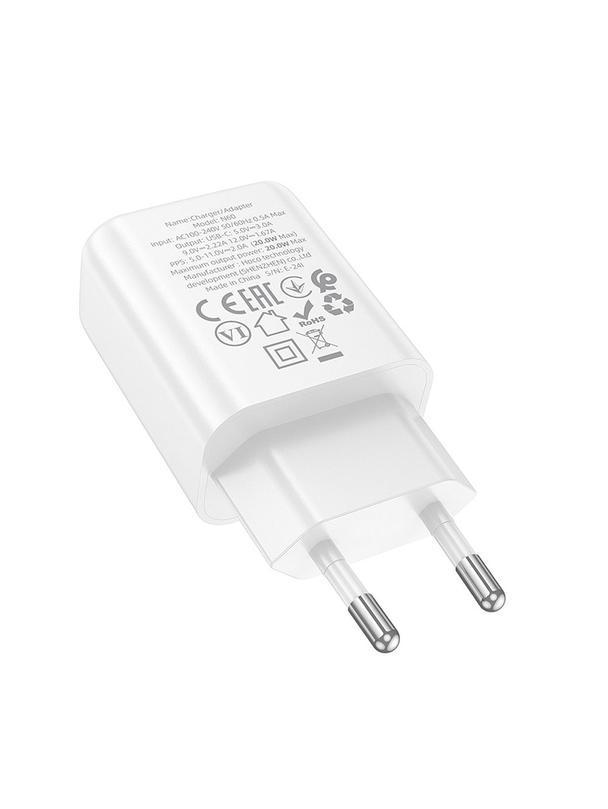 Ładowarka sieciowa do telefonu Hoco USB C QC PD 20W N60 biała