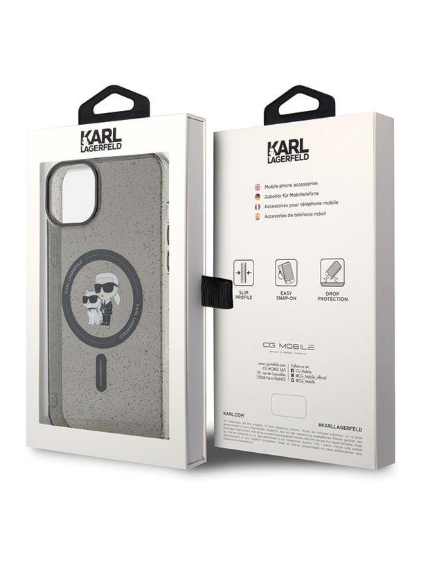 KARL LAGERFELD futerał do IPHONE 15 KLHMP15SHGKCNOK (Glitter + MAG) czarny