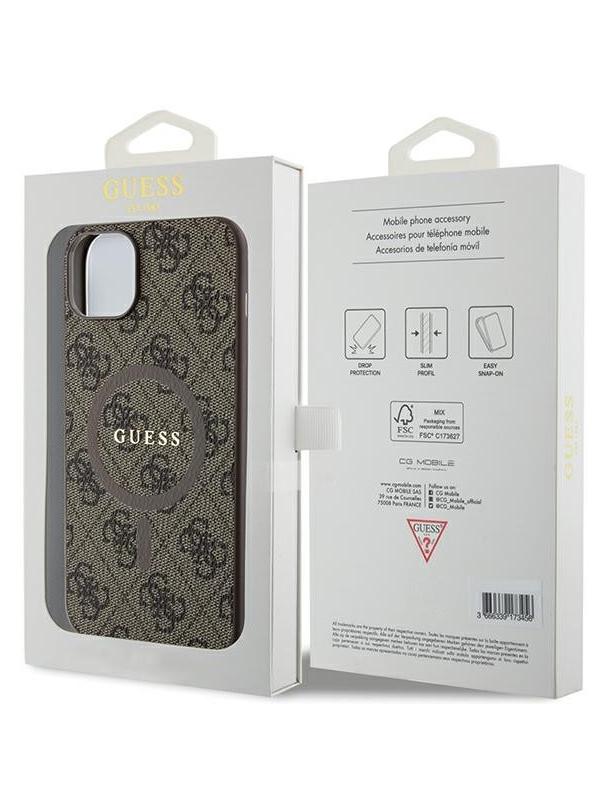 GUESS futerał do IPHONE 14 kompatybilny z MagSafe GUHMP14SG4GFRW (4G Ring classic logo) brązowy