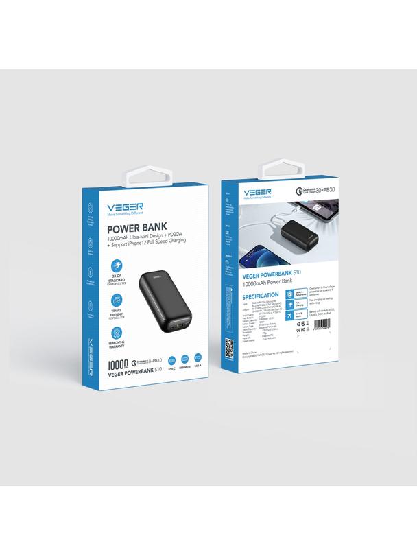 Powerbank Veger S10 (W1135) PD QC3.0 3A 20W 10000 mAh black