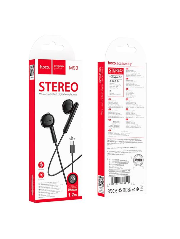 Słuchawki przewodowe douszne USB C Hoco M93 czarne