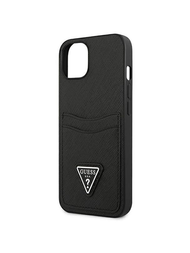 GUESS futerał do IPHONE 13 Mini GUHCP13SPSATPK (Saffiano Double Card Triangle) czarny