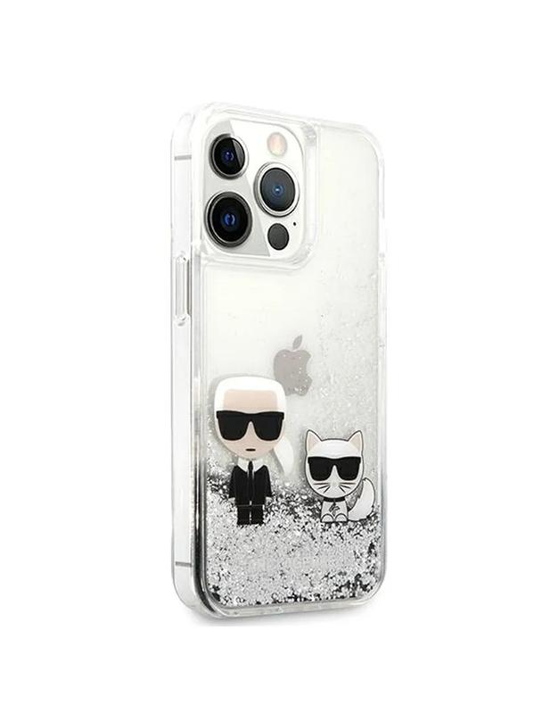 KARL LAGERFELD futerał do IPHONE 13 Pro KLHCP13LGKCS (Liquid Glitter K&C) srebrny