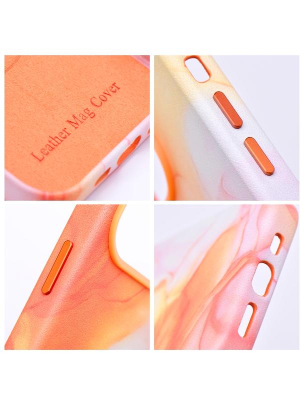 Futerał LEATHER MAG COVER kompatybilny z MagSafe do IPHONE 13 Pro orange splash