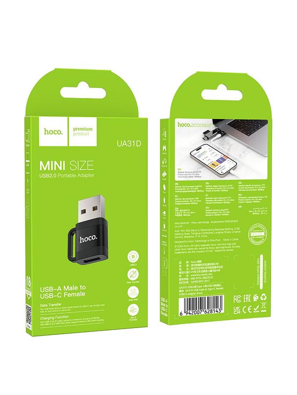 Adapter OTG USB A do USB C Hoco 3A UA31D czarny