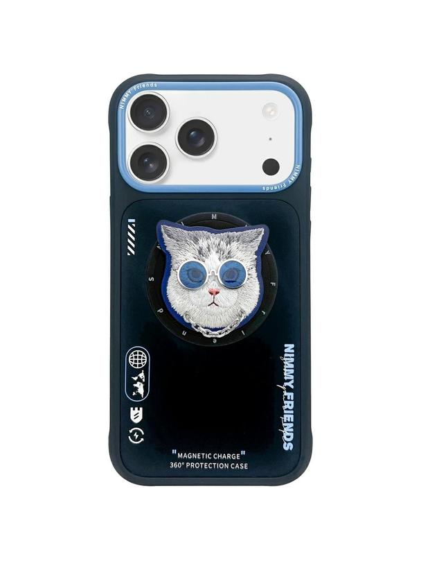 NIMMY futerał GLASSES COOL CAT kompatybilny z MagSafe do IPHONE 17 Pro czarno niebieski