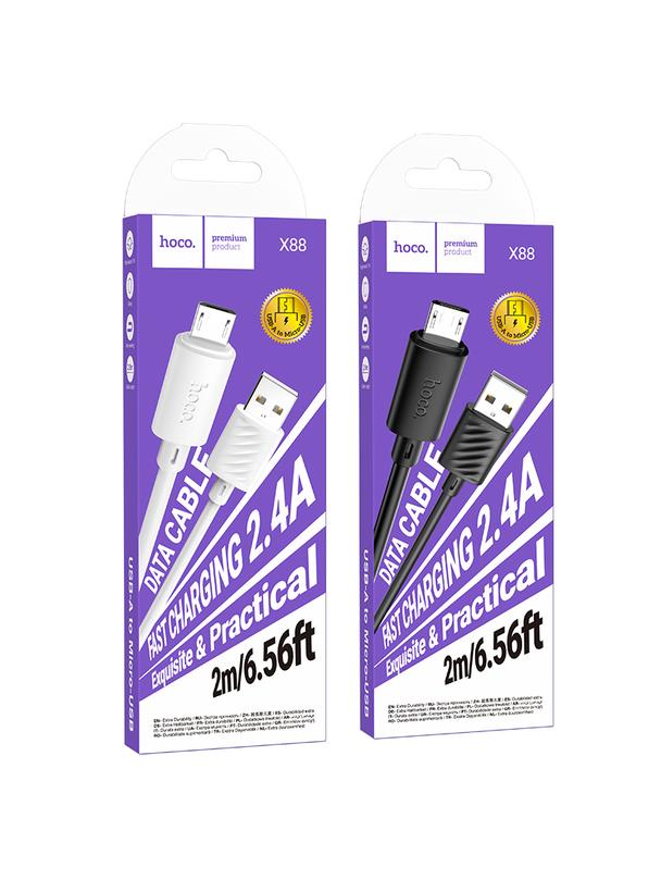 Kabel USB A do Micro USB Hoco 2,4A 2 m X88 biały